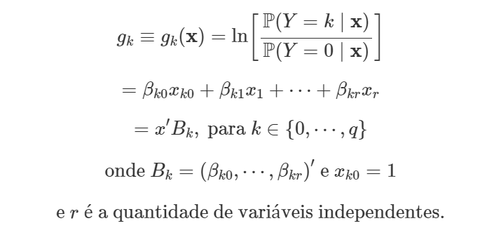 fórmula para previsão da variável resposta numa regressão logística multinomial