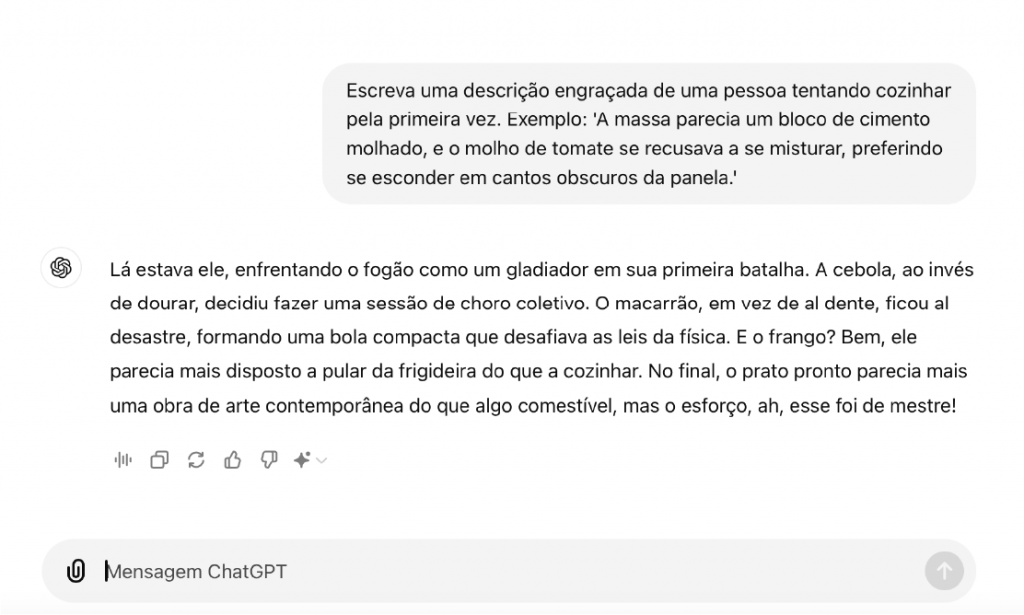 Exemplo de prompt no chatGPT com inclusão de exemplos